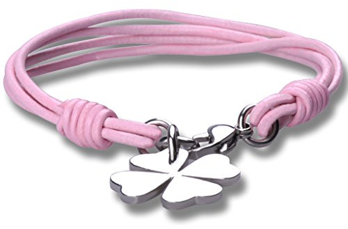 Feilok Fashion Unisex Leder Geflochtene Vier Blatt Klees Armband/Armreif, aus Edelstahl, 8 Farben