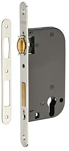 THIRARD - Boitier de Serrure Encastrable à Rouleau - Cylindre Porte d'Entrée - Axe 50 mm - Bouts Ronds - Coffre Têtière Gâche Plate Acier - Rouleau Laiton - Gris