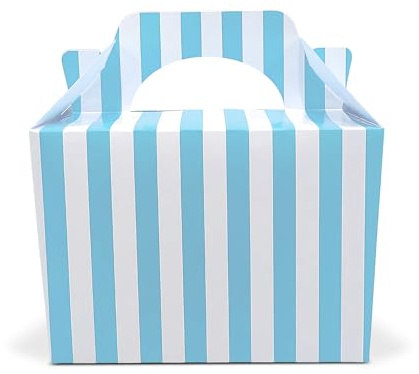 Lotus 15 x Stripe Design Spotty Children/Kids Party Boxes Carry Food Meal Fun Picnic Birthday Wedding Favour/Baby Shower Party Halloween Trick or Treat Box Loot Bag (Baby Blue)