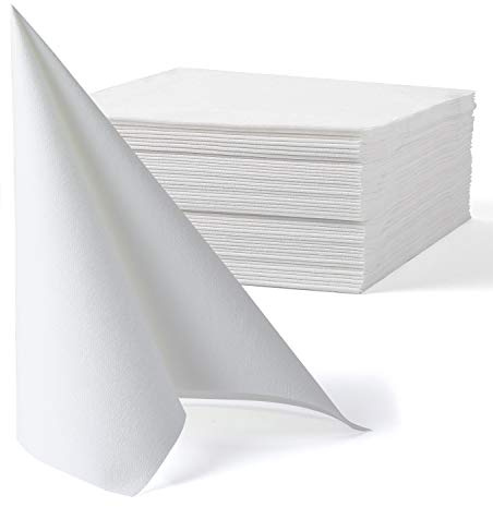 MORGIANA 50PCS Disposable Napkins, Disposable Linen Feel Napkins, White Serviettes, Airlaid Paper Cloth-Like Napkins Guest Towels for Wedding, Party, Dinner 15.7 x 15.7in(White)