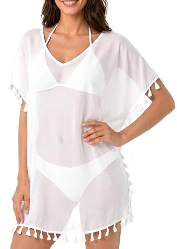 Chalier Copricostume da Donna in Chiffon da Bagno Abbigliamento da Spiaggia Elegante A-Black Taglia Unica
