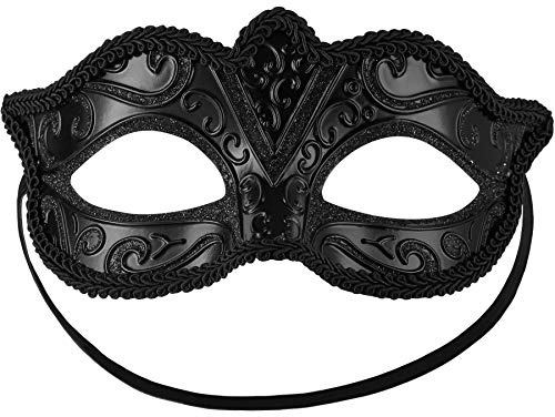 dressforfun 900881 Venezianische Maske für Damen, Augenmaske mit Muster und Zierborte für Maskenball Party Fasching Karneval Halloween - diverse Farben - (schwarz | Nr. 303529)