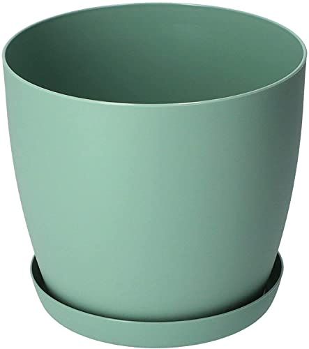 B2C Flower Pots 6 Colours 8 sizes Matt Plastic Plant Pots Planter + Saucer Tray Deco (Green Matt, 16 cm)