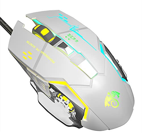 LJFLI Souris Gaming Filaire Souris mécanique Poulet E-Sports Souris Lumineuse de Programmation Macro Filaire Souris de Jeu pour Ordinateur Portable de Bureau,White
