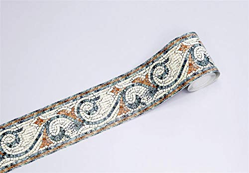 Guest Ruyunlai Frise Murale Adhesive Bordure Papier Peint Frise Autocollante pour Cuisine, Salle de Bains, Plafond, Salon, Chambre Décoration Murale Mosaïque de renoncule vintage 10cm X 500cm