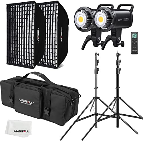 GODOX SL100D 2X 100W LED video light + 60 x 90 cm softbox, light stand, honeycomb grid, with remote control Suitable for film studios, photo studios