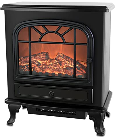 DMS® Elektrokamin mit Heizlüfter 2000W Elektro Kamin Elektrischer Heizung LED Kaminfeuer Effekt Kaminofen Flammeneffekt Heizer Ofen geräuscharm regelbar Heizgerät Ambiente Beleuchtung (SKB-2000B)