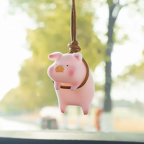 PTNKUIIY Pendentif de rétroviseur intérieur de voiture, cochon mignon oscillant ornement de voiture à suspendre pour rétroviseur de voiture décoration pendentif voiture décoration intérieure