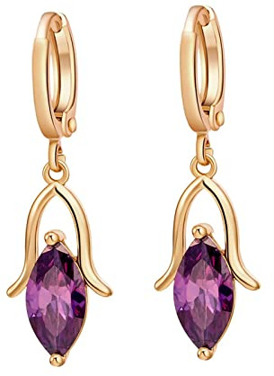 Boucle d'Oreille Pendante Zirconium Marquise Violet, Créoles Femme Plaqué Or Scintillant