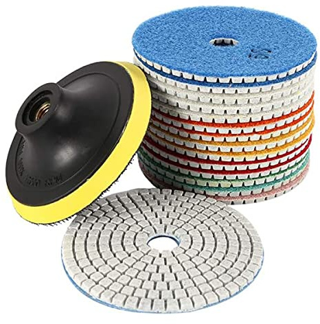 Set di tamponi per lucidatura diamantati, 10 cm, 15 pezzi, grana 50-10000, dischi abrasivi per granito, marmo, pietra, quarzo, piastrelle, calcestruzzo, bordi del pavimento