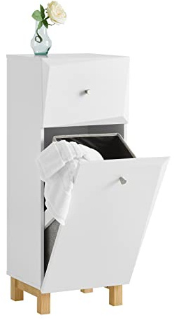 SoBuy BZR93-W Cesto para Ropa Sucia Mueble para Ropa Sucia Armario Multifuncional Amario para Baño con 1 Cesto y 1 Cajón Blanco 34 x 30 x 90 cm ES