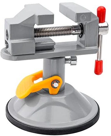 Mesee Mini Drill Press Vice with Suction Cup, Adjustable Carving Vise 360 Degrees Rotation Walnut Clamp Rotatable Table Bench Vice Clip On Tool for Jewelry Nuclear DIY Craft Sculpture - Grey