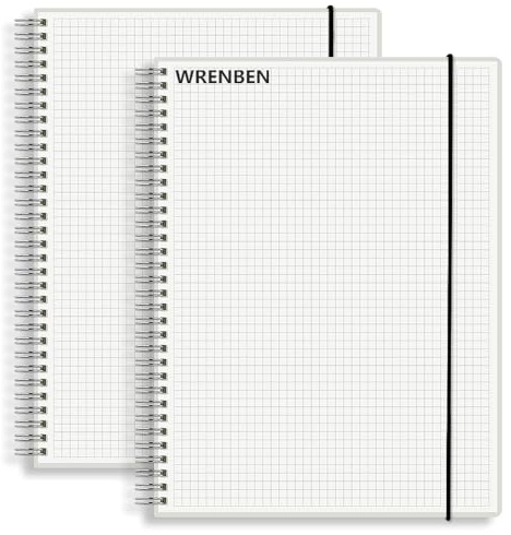 WRENBEN A5 Spiral Notebook 120gsm Graph Paper Notebook 160 Pages Per Hardcover Grid Notebooks 5.7 x 8.3 Inches (2 Pack)