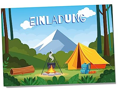 Partycards Einladungskarten Kindergeburtstag Mädchen & Jungen - 12 Karten, Camping, Zelten, Format A6, Leicht Zu Beschriften - Geburtstagseinladungen Mädchen & Jungen