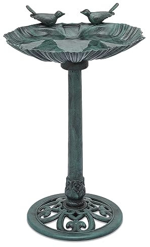 MoNiBloom Vasca per uccelli da 71,1 cm per esterni, fontana ad energia solare con ciotola e supporto per cortile esterno e giardino, capacità 5 l, verde