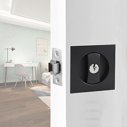 betensh Serrure de porte coulissante Carré poignée avec serrure porte coulissante 66mm Noir Poignée de porte invisible Poignées de porte de poche avec serrure et clé