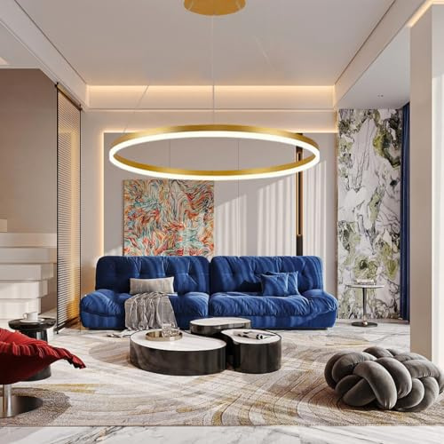 Pendelleuchte Moderne LED Esstisch Kronleuchter Wohnzimmer Dimmbar mit Fernbedienung Kreativ Pendellampe Rund Ringe Hängeleuchte Metall Acryl Hängelampe Esszimmer Lampe Wohnzimmer Leuchte(Color:Gold,G