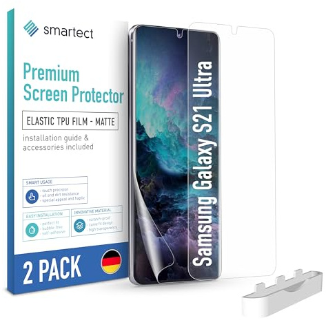 smartect TPU Schutzfolie [2 Stück, Matt] kompatibel mit Samsung Galaxy S21 Ultra, Bedeckt das ganze Display, Bildschirmschutz Blasenfrei, Displayschutzfolie Anti Fingerabdruck