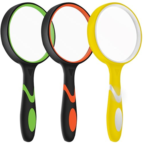 3 Pack Magnifying Glass, 75mm Magnifying Glass with Non-Slip Rubber Handle, Suitable for Reading Newspapers,Suitable for Seniors