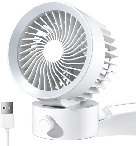 KinYiLO USB Ventilator Leise – Mini Tischventilator mit Stufenloser Regelung, Kleiner Schreibtischventilator, Tragbarer USB Fan für Büro, Zuhause, Reisen & Wohnheim, Weiß