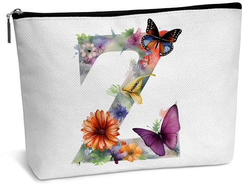 Heiyihe Kosmetiktasche mit Buchstaben, multifunktionaler Kulturbeutel mit Blumenmuster und Initialen-Monogramm, perfektes Geburtstagsgeschenk für Frauen, Mütter, Bräute und Brautjungfern, Z