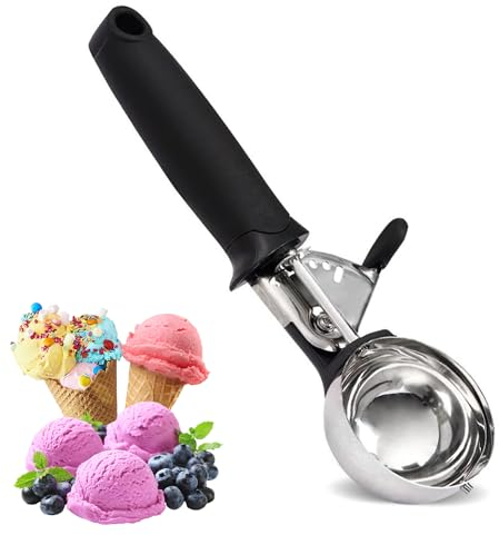 Ice Cream Scoop Stainless Steel Fruit Scoop, Multi-Purpose Stainless Steel Scoop with Easy Squeeze Trigger - Perfect for Ice Cream, Melon, Cookie Dough, & Meatballs