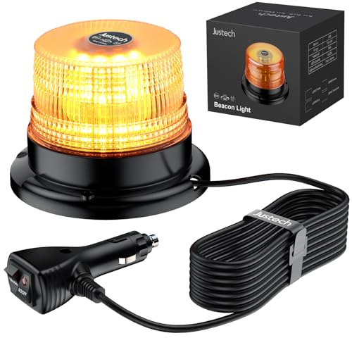 Justech 40 LEDs Warnleuchte Rundumleuchte 360° Gelb Blitzleuchte 7 modus mit 5m Netzkabel Doppelter Schraube 12V / 24V Warnlicht mit Magnetfuß Notfallblinklampe Magnet Transparent für Auto LKW usw