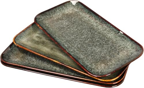 jinsongdafa Porcelain Dinner Plates plate set dessert salad dish Set of 4, Main Dish for Steak, Bread, Risotto, Pasta, Salad, Microwave Oven and Dishwasher Safe (Black 31.4cm, rectangular)