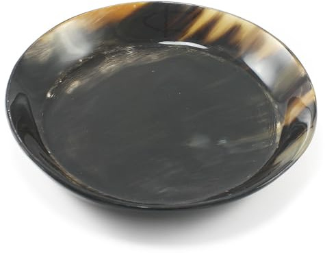 HORNCRAFT Genuine Horn Bowl | Horn Flat Plate | Medium Size 8 Diameter | Handmade | Viking Horn Dish | Serving Dish for, Fruit, Nuts, Ham, Salad, Cheese or Delicatessen