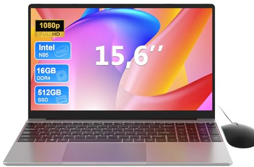 Portátil 15,6 Pulgadas, 16GB RAM+512GB SSD, CPU N95, Teclado Iluminado/Teclado Numérico, Win11 PC Portatil, 5G WiFi, Carga tipo C, Ordenador Portátil para Trabajo en oficina, Estudios y Uso Doméstico
