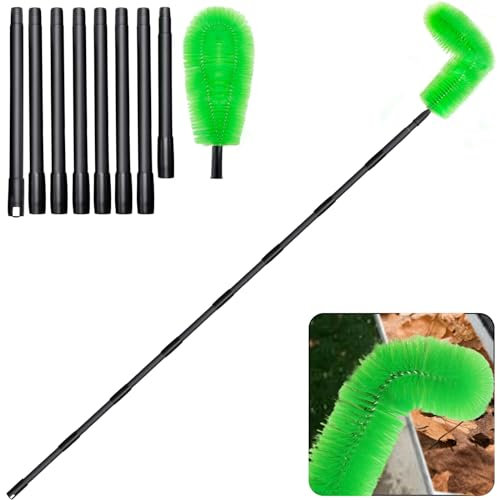 Gutter Cleaning Tools from The Ground, 9-3/5 FT Adjustable Gutter Cleaning Tool, Gutter Guard Cleaning Brush for Cleaning Leaves and Debris from The Ground, Frosting Black