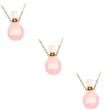 Amosfun 3pcs Natural Fluorite Scent Necklace Pink Pendant Perfume Bottle Necklace Jewelry Decor