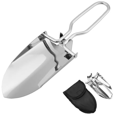 Klappspaten Klein, Mini Gartenschaufel, Edelstahl Camping Schaufel mit Gürtel Tasche, Faltschaufel Handschaufel Pflanzkelle Campingspaten für Garten Blumenkelle Camping Outdoor
