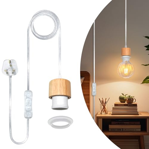 WPQIUZS Plug in Pendant Light, 500CM Transparent Cable, E27 Lamp Holder with Switch, Plug in Ceiling Light, Modern Hanging Light with Plug, Suspended Pendant Lighting Fitting for Different Lampshade