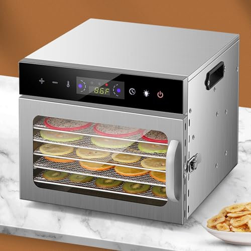 Naturalpowev Commercial Food Dehydrator Machine, Stainless Steel Trays Jerky Dryer with Large Drying Space, Digital Timer and Temperature Control, for Beef Jerky, Fruits, Vegetables & Nuts,6-Trays