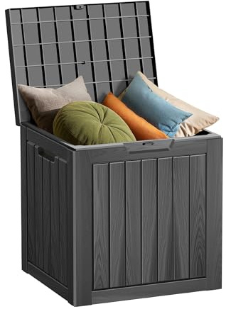 Decksplore Outdoor Storage Box Waterproof, 35 Gallon Lockable Resin Deck Box Small, Patio Storage Bin for Pool Accessories Cushion Furniture, Garden Tools, UV-Resistant Outside Delivery Black