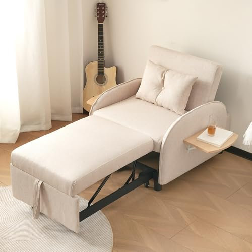 Einzel-Schlafsofa mit Bettfunktion, Multifunktionales ausziehbares Schlafcouch mit klappbaren Teetischen, Liegestuhl, Sessel, dreifach verstellbares Sofa Bett für kleine Räume, 123 (73)x167x78 cm