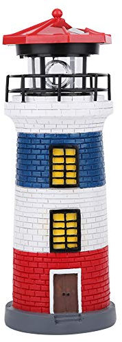 Jwthee Faro solare con faro rotante, decorazione per faro da giardino esterno da 11 pollici, regali faro per giardino, prato, paesaggio, cortile, faro a LED