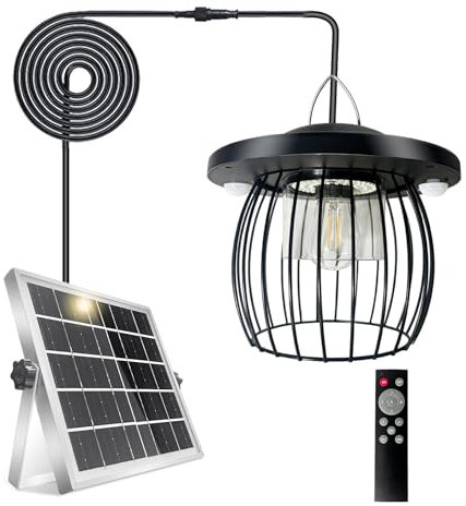CREATESTAR Lampada a Sospensione Solare, Luce Solare LED Esterno con Telecomando IP66 Impermeabile Lampada da Esterno con Sensore di Movimento, Lampadario per Giardino Terrazza Garage