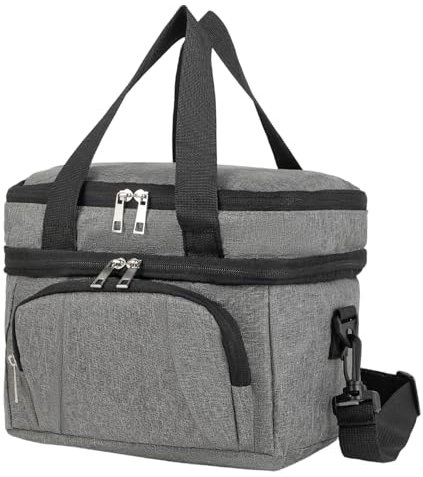 Fiambrera Termica - Fiambreras Comida Trabajo - Fiambrera con Aislamiento 15L - Bolsa Isotermica Plegable 29x20x22cm, Portátil para Oficina, Viaje, Picnic (Gris)