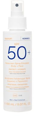 Korre YOGHURT solspray emulsion för ansikte och kropp SPF50+, snabbabsorberande, ger långvarig fukt, vattentät, 150 ml