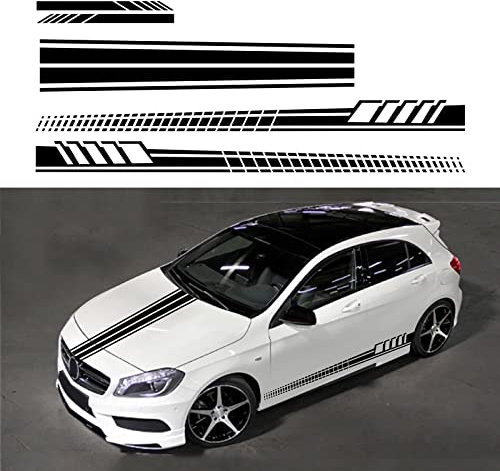 BLAJR 5PCS Sport Racing Plaid Streifen Auto Aufkleber Dekoration Rückspiegel Motorhaube Tür Vinyl Aufkleber Zubehör für Auto SUV LKW Modell Universalmodell (schwarz)