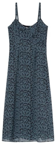 Springfield Lingerie Midi Dress with Ruffles and Straps Vestido Lencero, Negro, 46 para Mujer