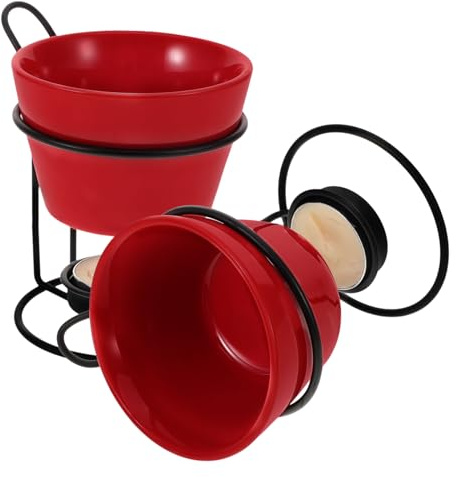 TIDTALEO 2sets Ceramic Cheese Warmer Chocolate Melting Pot Iron Rack for Seafood Fondue
