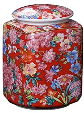 SONGYL-20249 tea caddy Chinese Retro Red Patterned Ceramics Loose Tea Tin Tea Storage Tea Caddy Tea Canister Tea Storage Container Tins Jar with Airtight Lid ceramic tea jar