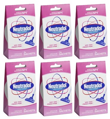 Neutradol Vac Sacs Vacuum Deodoriser, Place in Vacuum Cleaner Bags & Dust Bags, Fresh Pink, Multipack of 6 x 3 Vac Sacs