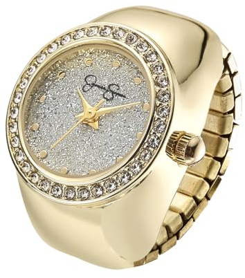 Jessica Simpson Women's Gold Adjustable Ring Watch – Crystal Bezel, Quartz Analog Mini Dial, Stretch Band Fashion Jewelry Accessory