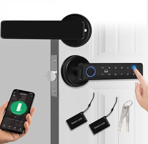 ReaIOKbii 5-in-1 intelligente Türgriff-Tastatur mit elektronischem Passwort WiFi TUYA Smart Lock biometrische Fingerabdruck biometrische RFID IC-Karte Touch-Türeingang Haus Büro