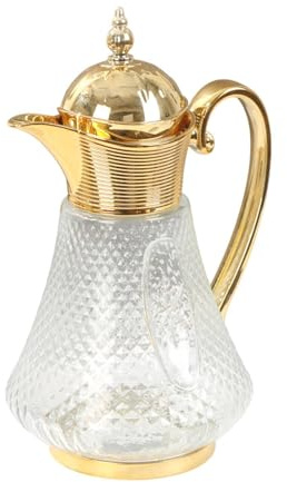 Jarra de cristal de estilo de Oriente Medio, elegante jarra de agua, jarra de café de 1,8 L para fiestas, hogar, hotel, oficina, servidor de bebidas, color dorado