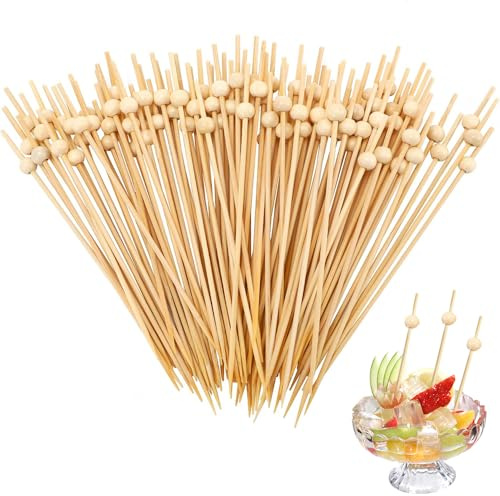JUGUTA 100 Pièces Brochettes Cocktail,Coktail En Bambou,12 Cm Cure-Dents Fantaisie Pour Charcuterie,Sandwich,Fruits,Batons De Bocktail En Bambou Jetables Convient(A)